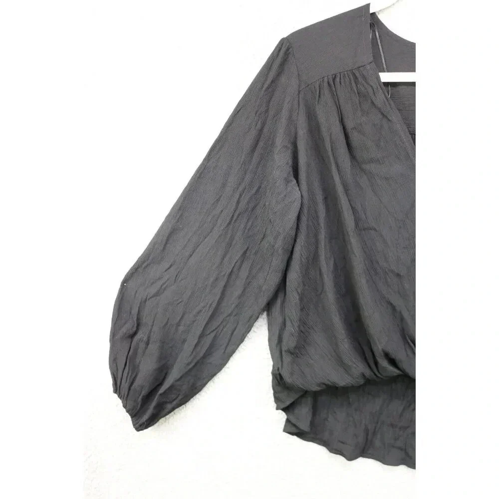 Free People Black Long Puff Sleeve Wrap Top-Small/Petite-Oversized